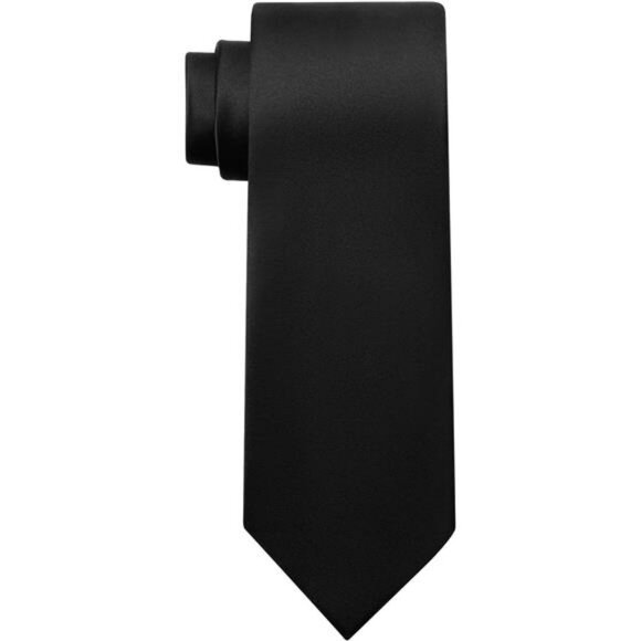Mens Solid Black Tie Formal Necktie Classic 3 Inch Width for Wedding or Business - Picture 1 of 7